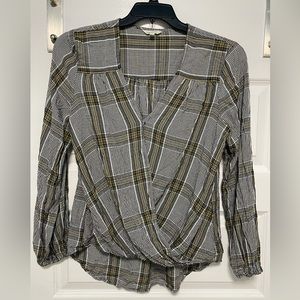 EUC black/white/yellow small checkered dress blouse